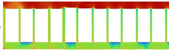 Illustrative temperature study showing separated cool inlet air and warm exhaust air in a computing pod