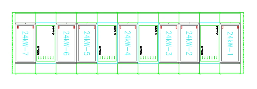 Original plan of an enclosed computing pod, showing the cabinet row and cooling layout