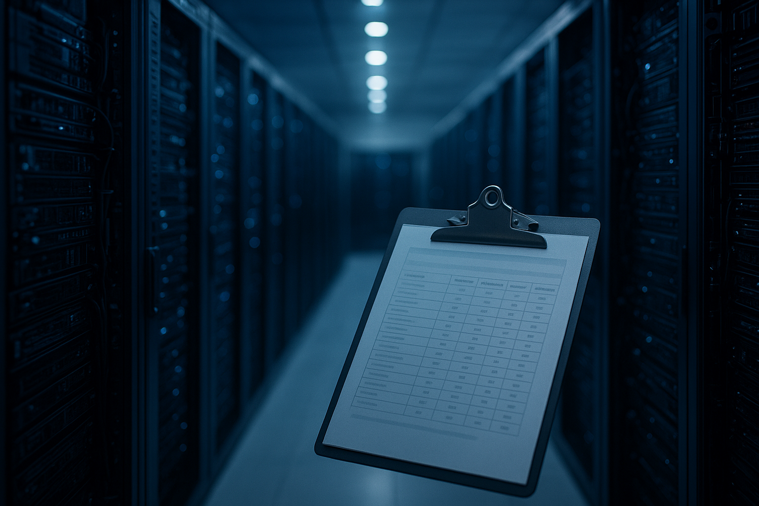 Cinematic photo of a colocation data center aisle illustrating colocation pricing per kW vs per rack