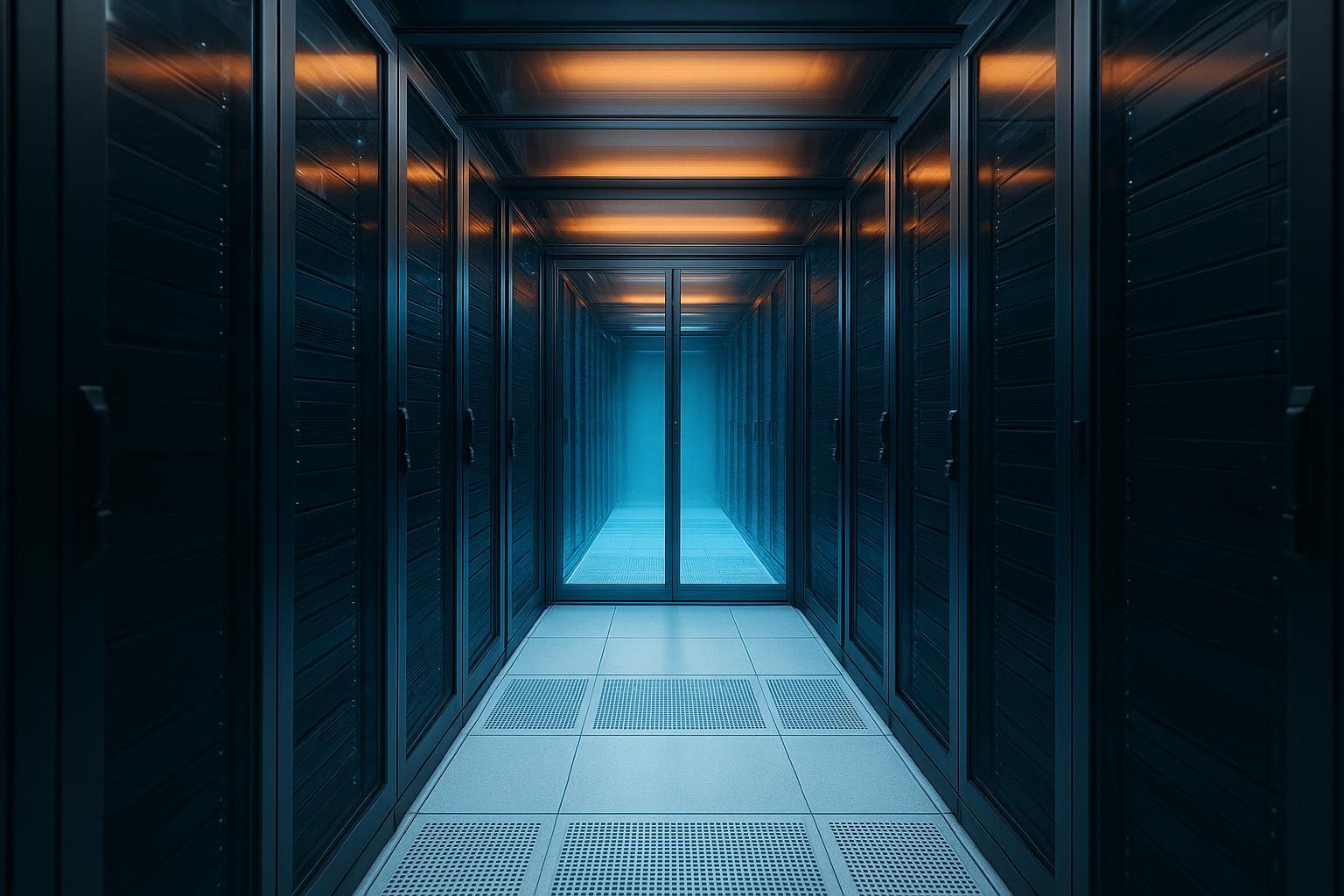 Cold-aisle containment in a modern data center with sensors and airflow paths
