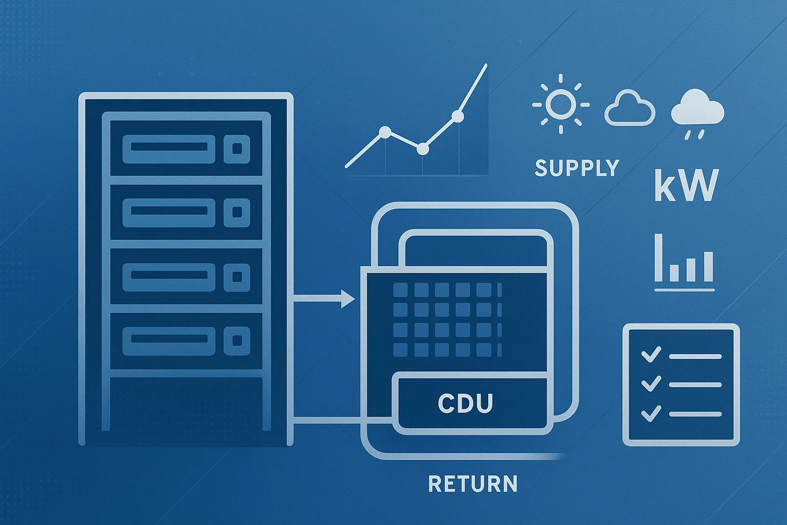 Liquid cooling ROI validation workflow with CDU schematic and data overlays