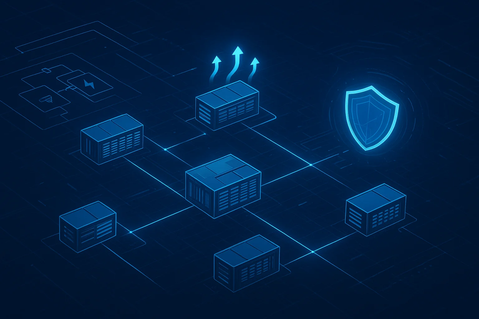 Cover image illustrating data center physical resilience via decentralized nodes, UPS-to-generator bridging, and thermal isolation