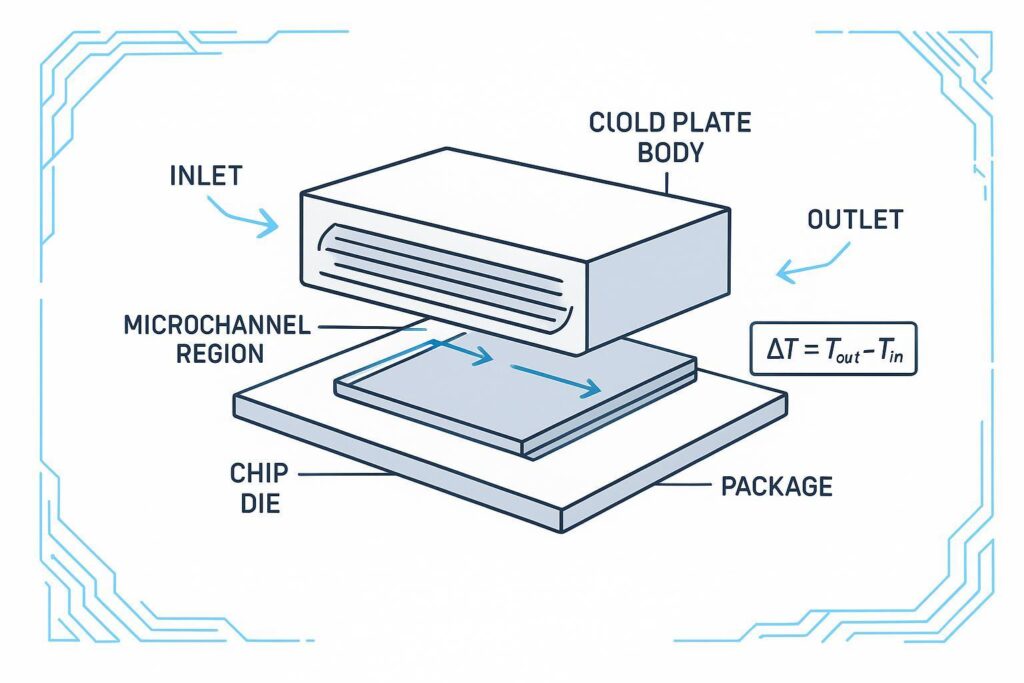 Annotated schematic diagram of a CDU with technology loop and facility loop, pump, filter, heat exchanger, tank, sensors, and alarms