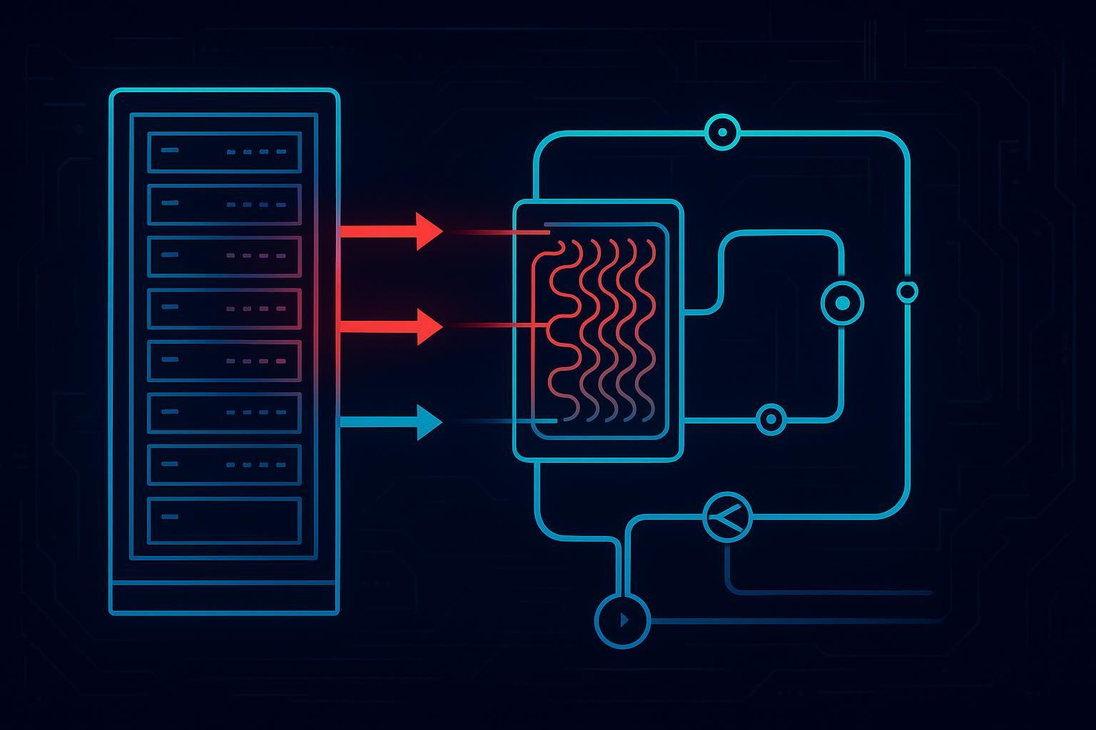 Annotated schematic of RDHx coil, CDU secondary loop, and facility chilled-water loop