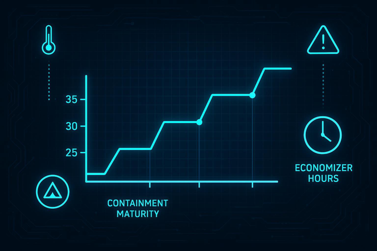 Infographic: phased supply setpoint chart linked to containment and economizer hours