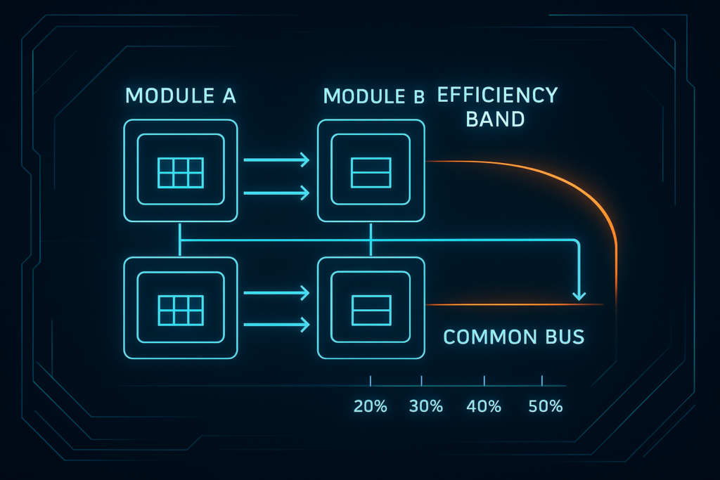 A formula-and-chart infographic converting UPS efficiency gains into PUE and $/kWh savings